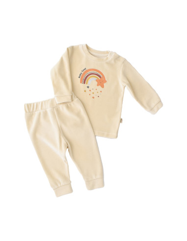 UP-BC-CSYK6006-3,Set Curcubeu cu bluzita cu maneca lunga si panataloni lungi din 80%bumbac organic si 20% poliester - Crem, Baby