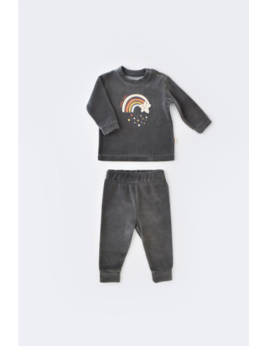 UP-BC-CSYK6007-3,Set Curcubeu cu bluzita cu maneca lunga si panataloni lungi din 80%bumbac organic si 20% poliester - Antracit, 