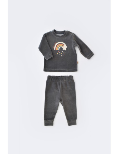 UP-BC-CSYK6007-3,Set Curcubeu cu bluzita cu maneca lunga si panataloni lungi din 80%bumbac organic si 20% poliester - Antracit, 