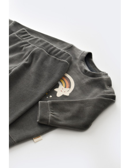 UP-BC-CSYK6007-3,Set Curcubeu cu bluzita cu maneca lunga si panataloni lungi din 80%bumbac organic si 20% poliester - Antracit, 