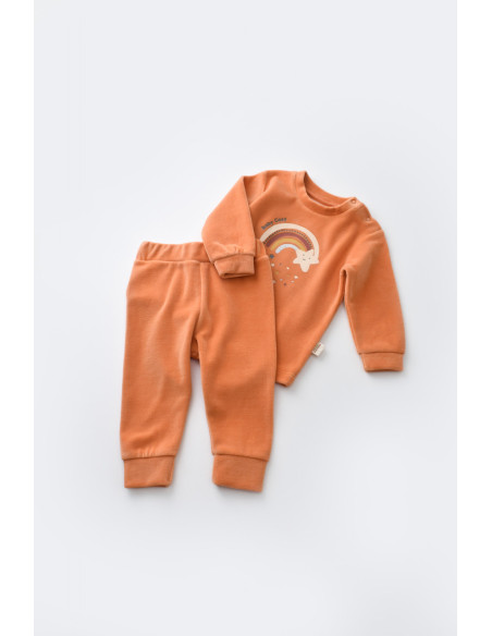 UP-BC-CSYK6008-3,Set Curcubeu cu bluzita cu maneca lunga si panataloni lungi din 80%bumbac organic si 20% poliester - Portocaliu