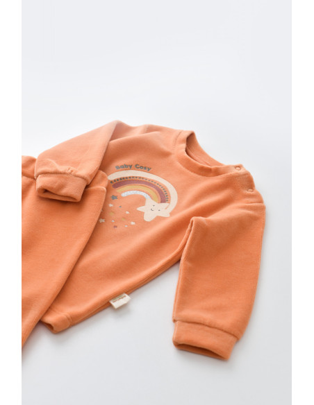 UP-BC-CSYK6008-3,Set Curcubeu cu bluzita cu maneca lunga si panataloni lungi din 80%bumbac organic si 20% poliester - Portocaliu