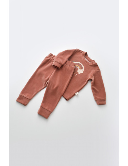 UP-BC-CSYK6009-6,Set Curcubeu cu bluzita cu maneca lunga si panataloni lungi din 80%bumbac organic si 20% poliester - Caramiziu,