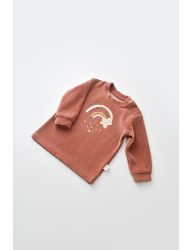 UP-BC-CSYK6009-6,Set Curcubeu cu bluzita cu maneca lunga si panataloni lungi din 80%bumbac organic si 20% poliester - Caramiziu,