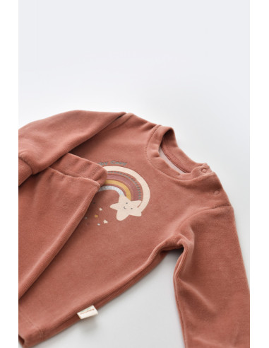 UP-BC-CSYK6009-6,Set Curcubeu cu bluzita cu maneca lunga si panataloni lungi din 80%bumbac organic si 20% poliester - Caramiziu,