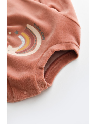 UP-BC-CSYK6009-6,Set Curcubeu cu bluzita cu maneca lunga si panataloni lungi din 80%bumbac organic si 20% poliester - Caramiziu,