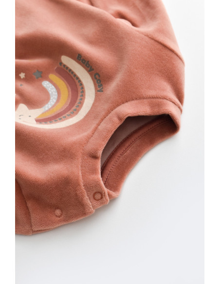 UP-BC-CSYK6009-6,Set Curcubeu cu bluzita cu maneca lunga si panataloni lungi din 80%bumbac organic si 20% poliester - Caramiziu,