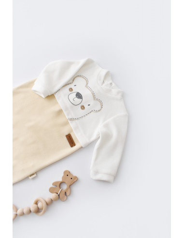 UP-BC-CSYK6010-3,Salopeta Ursulet cu maneca lunga si botosei din 80%bumbac organic si 20% poliester - Crem, Baby Cosy (Marime: 3