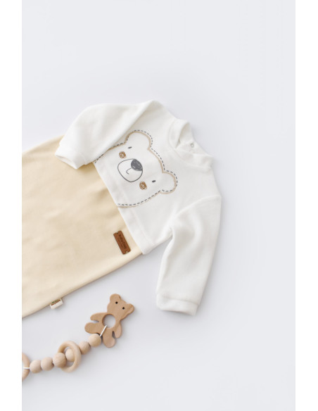 UP-BC-CSYK6010-3,Salopeta Ursulet cu maneca lunga si botosei din 80%bumbac organic si 20% poliester - Crem, Baby Cosy (Marime: 3