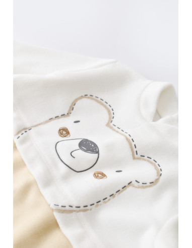 UP-BC-CSYK6010-3,Salopeta Ursulet cu maneca lunga si botosei din 80%bumbac organic si 20% poliester - Crem, Baby Cosy (Marime: 3