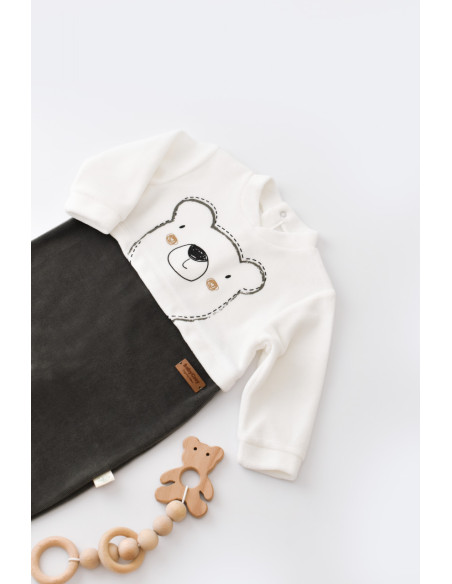 UP-BC-CSYK6011-0,Salopeta Ursulet cu maneca lunga si botosei din 80%bumbac organic si 20% poliester - Antracit, Baby Cosy