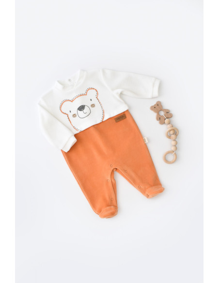 UP-BC-CSYK6012-0,Salopeta Ursulet cu maneca lunga si botosei din 80%bumbac organic si 20% poliester - Portocaliu, Baby Cosy