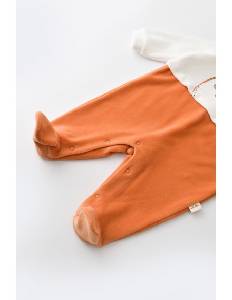 UP-BC-CSYK6012-0,Salopeta Ursulet cu maneca lunga si botosei din 80%bumbac organic si 20% poliester - Portocaliu, Baby Cosy