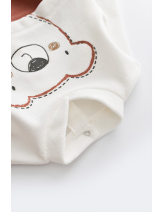 UP-BC-CSYK6013-0,Salopeta Ursulet cu maneca lunga si botosei din 80%bumbac organic si 20% poliester - Caramiziu, Baby Cosy 2