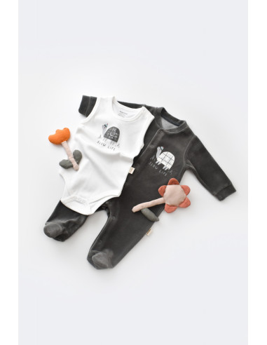 UP-BC-CSYK6020-0,Set Broscuta cu salopeta si body din 80%bumbac organic si 20% poliester - Antracit, Baby Cosy