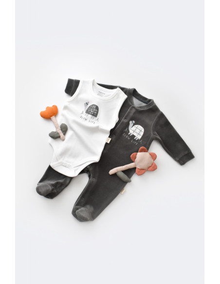 UP-BC-CSYK6020-0,Set Broscuta cu salopeta si body din 80%bumbac organic si 20% poliester - Antracit, Baby Cosy