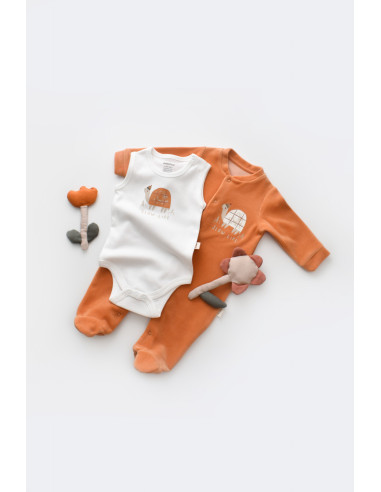 UP-BC-CSYK6021-0,Set Broscuta cu salopeta si body din 80%bumbac organic si 20% poliester - Portocaliu, Baby Cosy