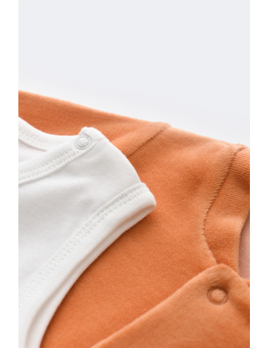 UP-BC-CSYK6021-0,Set Broscuta cu salopeta si body din 80%bumbac organic si 20% poliester - Portocaliu, Baby Cosy