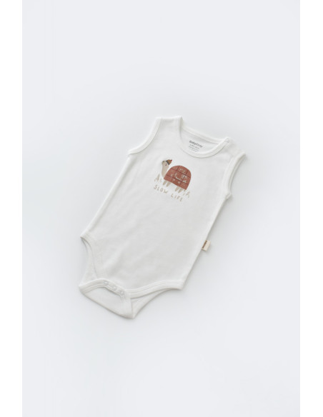 UP-BC-CSYK6022-0,Set Broscuta cu salopeta si body din 80%bumbac organic si 20% poliester - Caramiziu, Baby Cosy