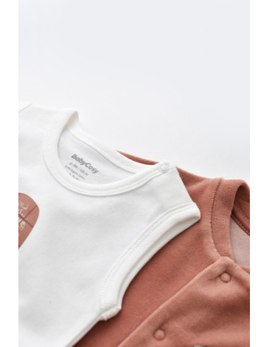 UP-BC-CSYK6022-0,Set Broscuta cu salopeta si body din 80%bumbac organic si 20% poliester - Caramiziu, Baby Cosy