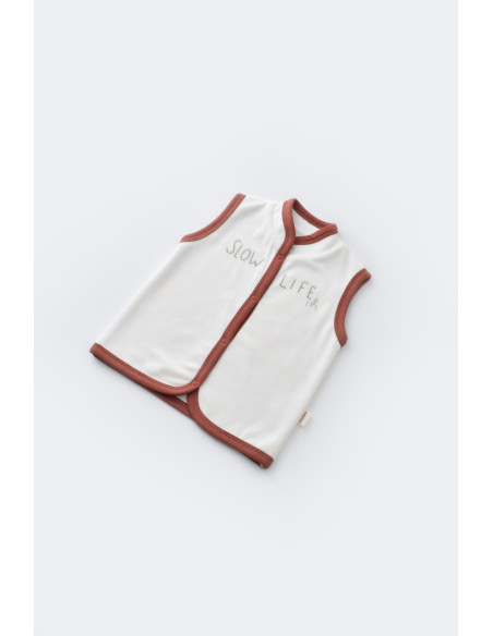 UP-BC-CSYK6026-3,Set 3 piese Broscuta cu body, pantalonasi si vestuta din 80%bumbac organic si 20% poliester - Caramiziu, Baby C