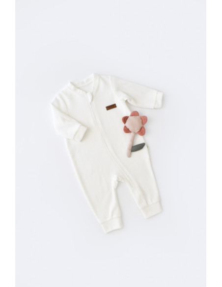 UP-BC-CSYK6027-3,Salopeta cu maneca lunga si fermoar din 80%bumbac organic si 20% poliester - Ecru, Baby Cosy