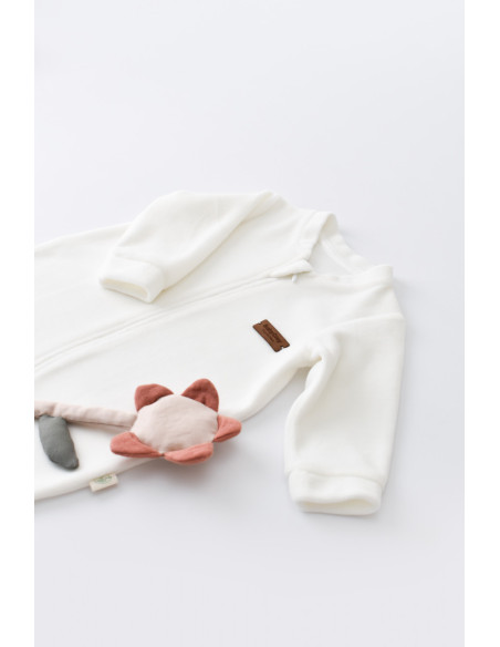 UP-BC-CSYK6027-3,Salopeta cu maneca lunga si fermoar din 80%bumbac organic si 20% poliester - Ecru, Baby Cosy