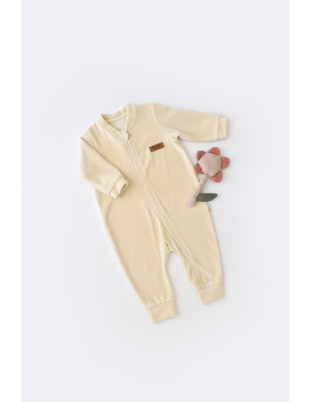UP-BC-CSYK6028-3,Salopeta cu maneca lunga si fermoar din 80%bumbac organic si 20% poliester - Crem, Baby Cosy