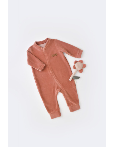 UP-BC-CSYK6031-3,Salopeta cu maneca lunga si fermoar din 80%bumbac organic si 20% poliester - Caramiziu, Baby Cosy