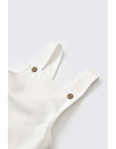 UP-BC-CSYK6032-3,Salopeta Velvet cu bretele din 80%bumbac organic si 20% poliester - Ecru, Baby Cosy