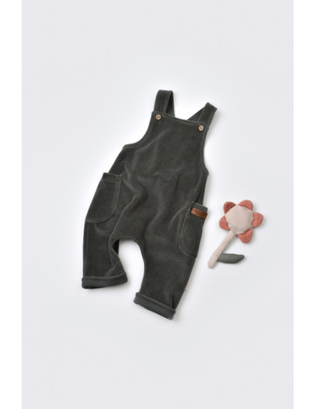 UP-BC-CSYK6034-9,Salopeta Velvet cu bretele din 80%bumbac organic si 20% poliester - Antracit, Baby Cosy