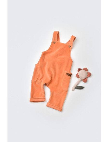 UP-BC-CSYK6035-12,Salopeta Velvet cu bretele din 80%bumbac organic si 20% poliester - Portocaliu, Baby Cosy