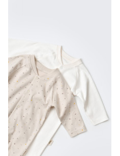 UP-BC-CSY5818-0,Set 2 salopetele cu maneca lunga si panataloni lungi cu botosei - 100%bumbac organic - Crem cu buline, Baby Cosy 2
