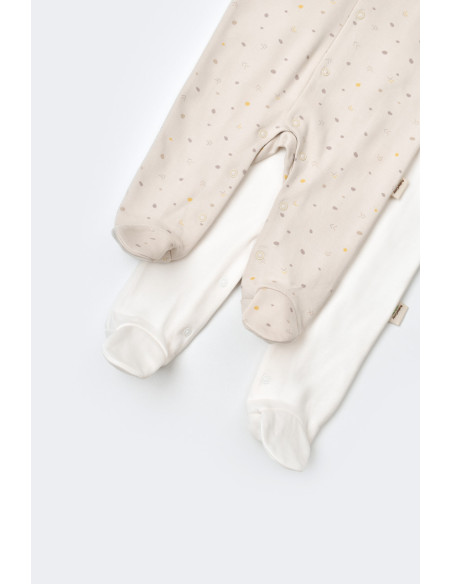 UP-BC-CSY5818-0,Set 2 salopetele cu maneca lunga si panataloni lungi cu botosei - 100%bumbac organic - Crem cu buline, Baby Cosy