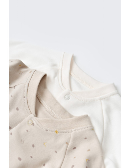 UP-BC-CSY5818-0,Set 2 salopetele cu maneca lunga si panataloni lungi cu botosei - 100%bumbac organic - Crem cu buline, Baby Cosy