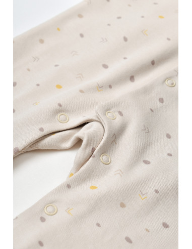 UP-BC-CSY5818-0,Set 2 salopetele cu maneca lunga si panataloni lungi cu botosei - 100%bumbac organic - Crem cu buline, Baby Cosy