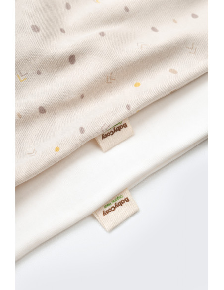 UP-BC-CSY5818-0,Set 2 salopetele cu maneca lunga si panataloni lungi cu botosei - 100%bumbac organic - Crem cu buline, Baby Cosy