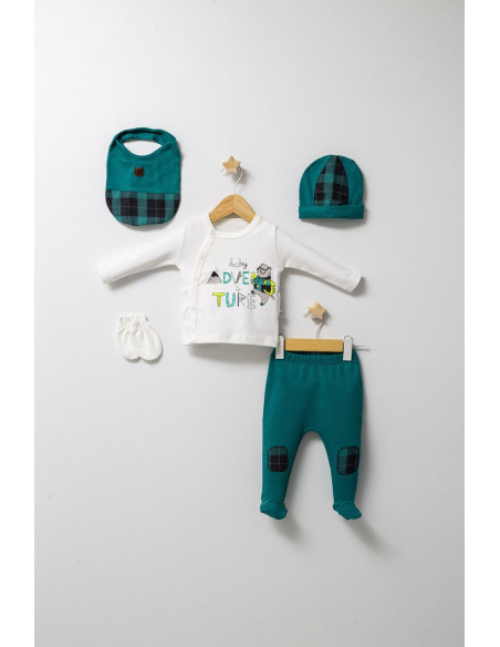 UP-tgs_45151,Set de 5 piese pentru nou nascut baietel Mountain, Tongs baby, 0-3 luni (Culoare: Verde)