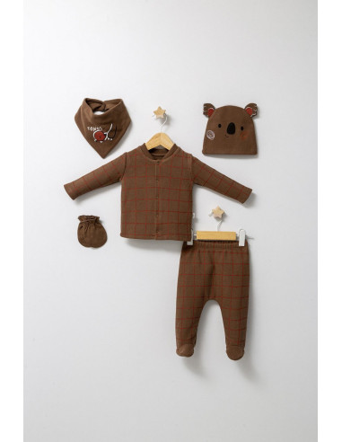 UP-tgs_4589_2,Set de 5 piese pentru nou nascut baietel Forest, Tongs baby, 0-3 luni (Culoare: Turcoaz)