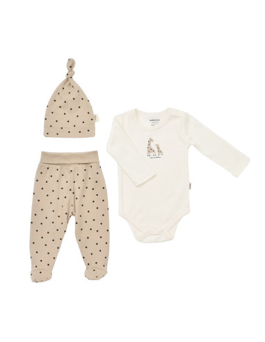 UP-BC-CSY5200-3,Set 3 piese: body, pantaloni si caciulita Girafa, BabyCosy, 100% bumbac organic