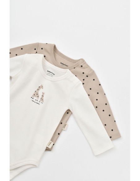 UP-BC-CSY5788-0,Set 2 body-uri cu maneca lunga bebe unisex Girafa, Baby Cosy, 100% bumbac organic