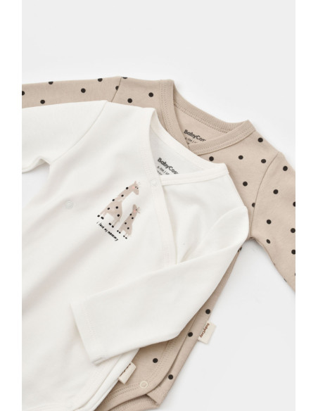 UP-BC-CSY5759-0,Set 2 body-uri cu maneca lunga petrecute, Girafa, Baby Cosy, 100% bumbac organic