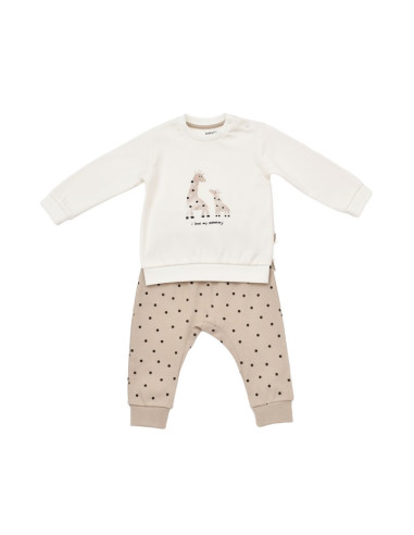 UP-BC-CSY2012-6,Set bluzita cu maneca lunga si panataloni lungi cu buline Girafa, BabyCosy, 100% bumbac organic, Ecru