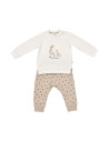 UP-BC-CSY2012-6,Set bluzita cu maneca lunga si panataloni lungi cu buline Girafa, BabyCosy, 100% bumbac organic, Ecru