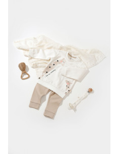 UP-BC-CSY2014-3,Set bluzita cu maneca lunga si panataloni lungi Girafa, BabyCosy, 100% bumbac organic, Ecru 2