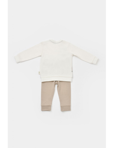 UP-BC-CSY2014-3,Set bluzita cu maneca lunga si panataloni lungi Girafa, BabyCosy, 100% bumbac organic, Ecru