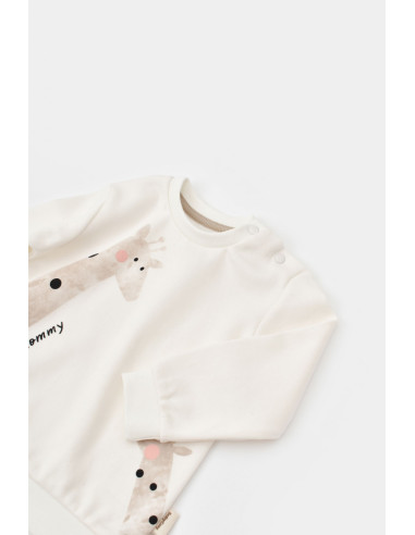 UP-BC-CSY2014-3,Set bluzita cu maneca lunga si panataloni lungi Girafa, BabyCosy, 100% bumbac organic, Ecru