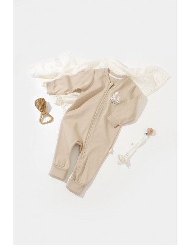 UP-BC-CSY3042-3,Salopeta cu fermoar Girafa, BabyCosy, 100% bumbac organic, Mink