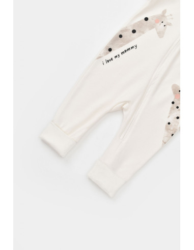 UP-BC-CSY3043-3,Salopeta cu fermoar Girafe, BabyCosy, 100% bumbac organic, Ecru