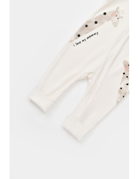 UP-BC-CSY3043-3,Salopeta cu fermoar Girafe, BabyCosy, 100% bumbac organic, Ecru